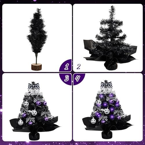 18 Inch Mini Black Christmas Tree Set with Lights Z374977