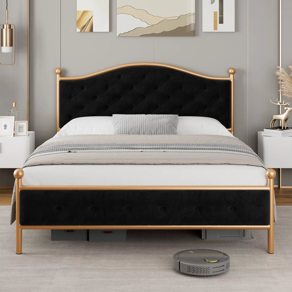 Black Queen Size Upholstered Platform Bed Frame Q95333