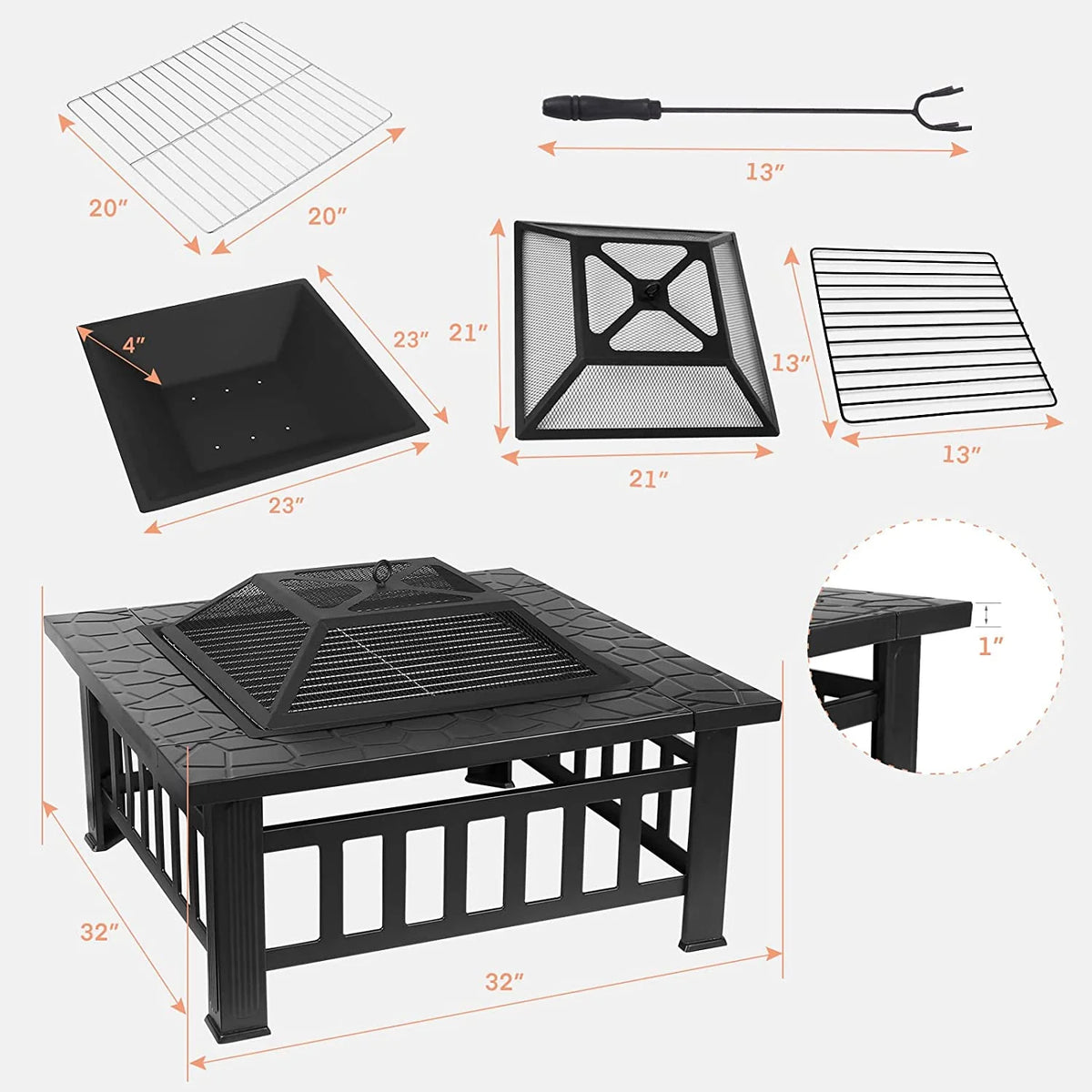 32 Wood Burning Metal Fire Pit Table Q568