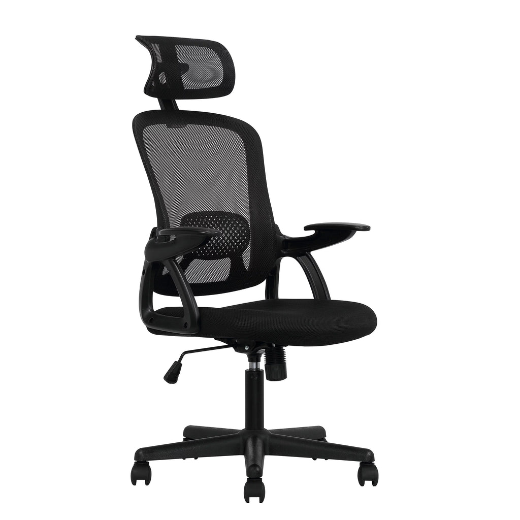 Black Fabric Ergonomic Office Chair with Adjustable Headrest L44605