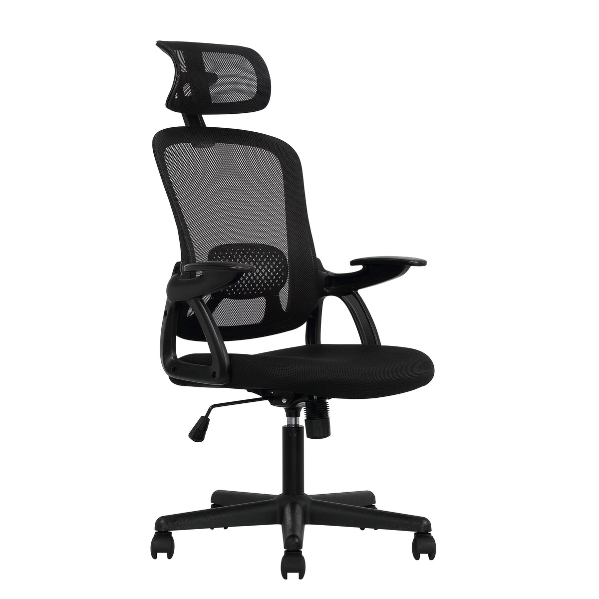 Black Fabric Ergonomic Office Chair with Adjustable Headrest L44605