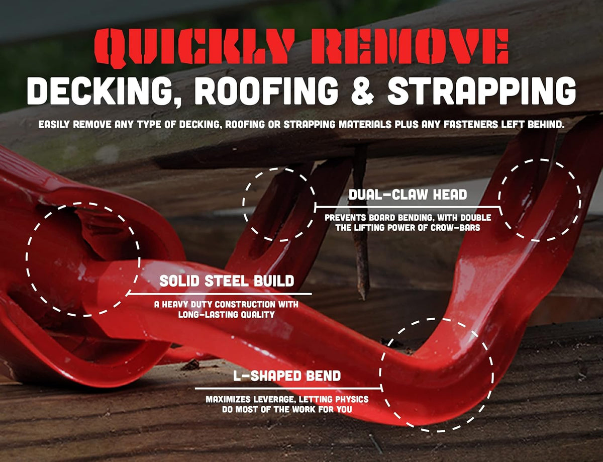Red Steel Pallet Buster Deck Wrecker Tool, 44 Inch Non-Slip Handle, Pack of 2 U21518