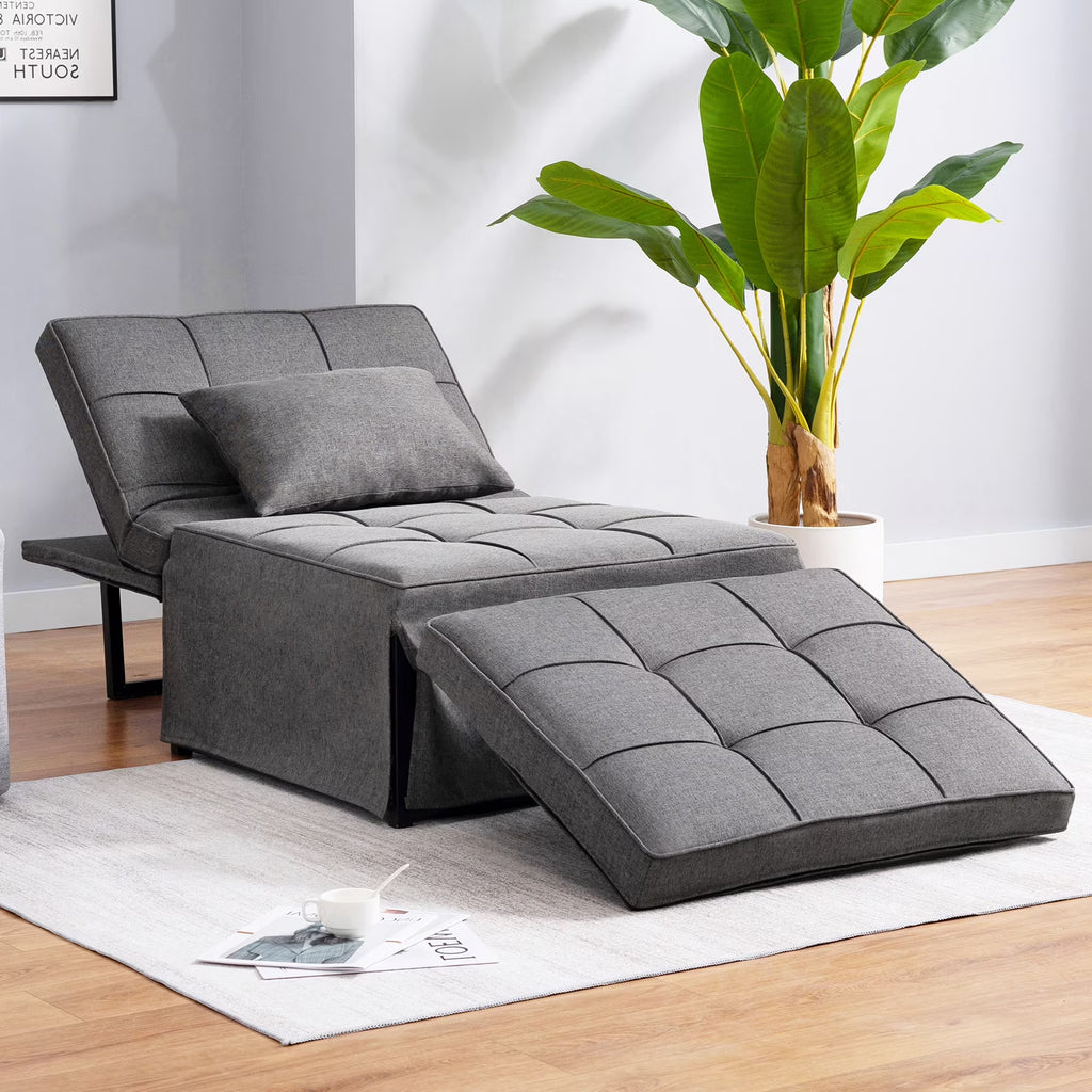 Dark Gray Linen Convertible Sofa Sleeper with Ottoman T386