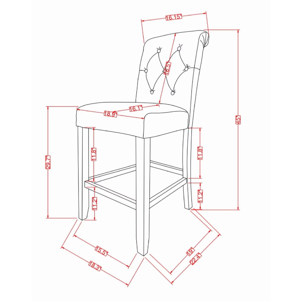 Solid Wood Barstool Set of 2 Gray W69478