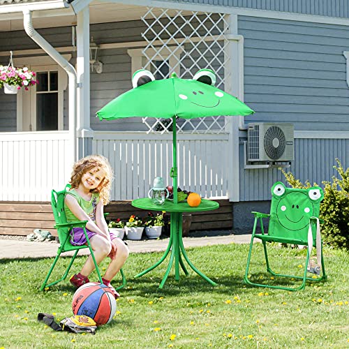 Folding Kids Table and Chair Set with Frog Pattern Umbrella P599455