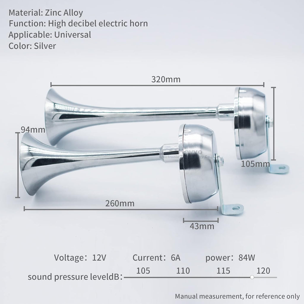 12V Stainless Steel Dual Trumpet Train Horn Kit C5128