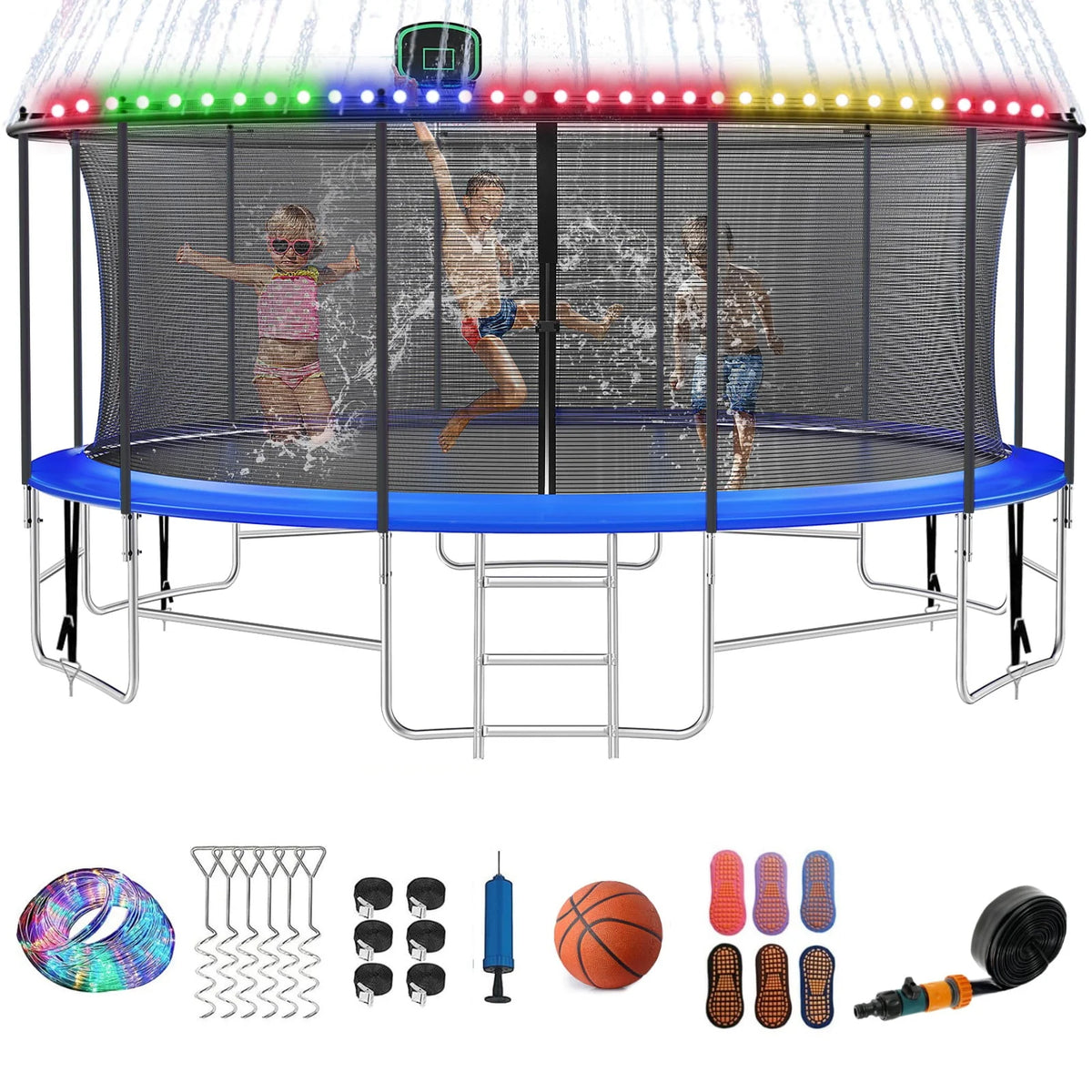 16FT Outdoor Trampoline with Basketball Hoop and Ladder M756270