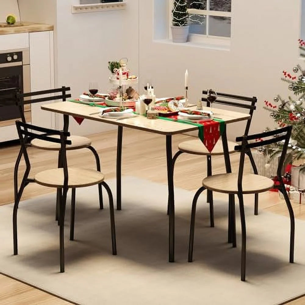 Dining Table Set for 4 Metal Frame with Upholstery Seat T993492
