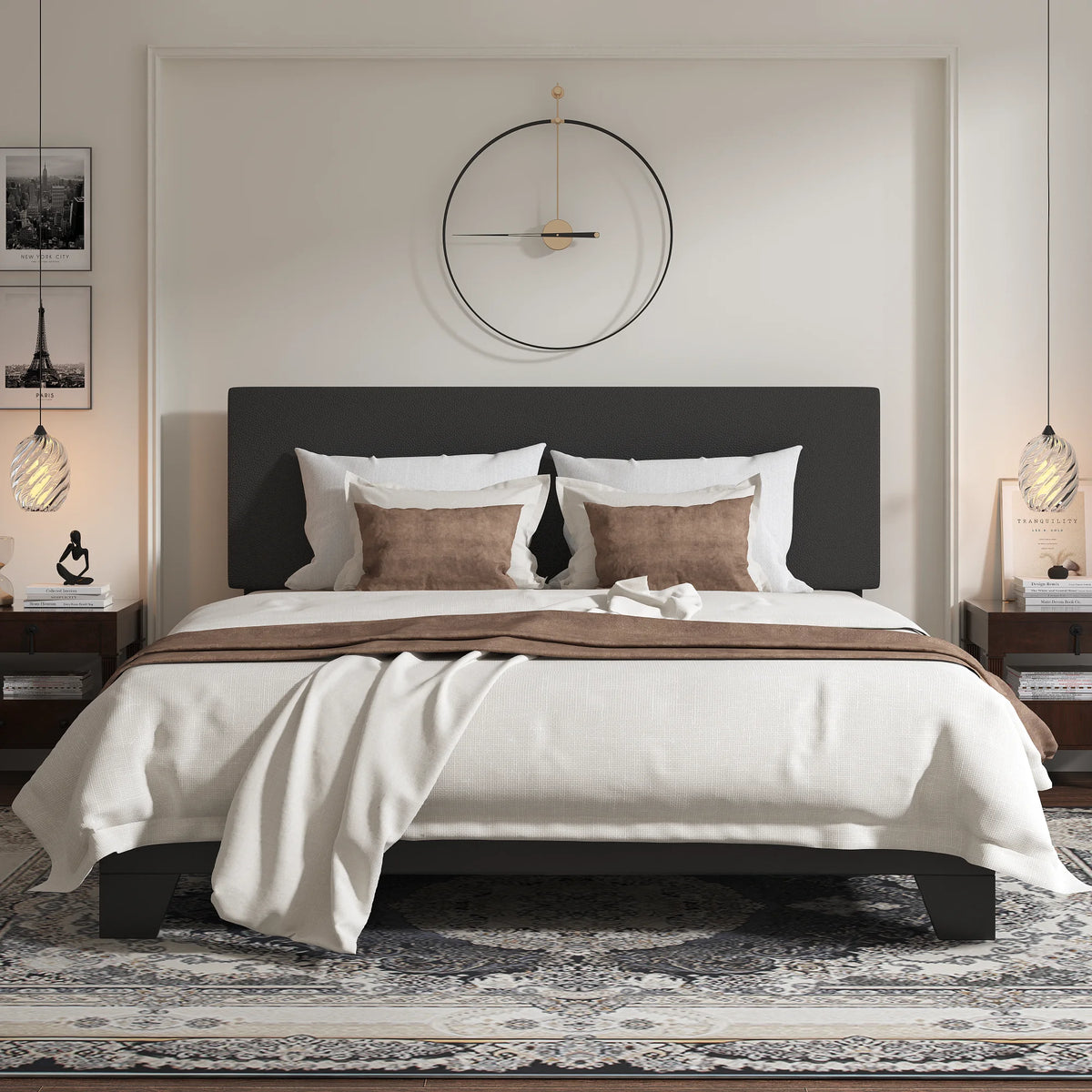 Queen Upholstered Platform Bed Frame with Adjustable Leather Headboard K11151