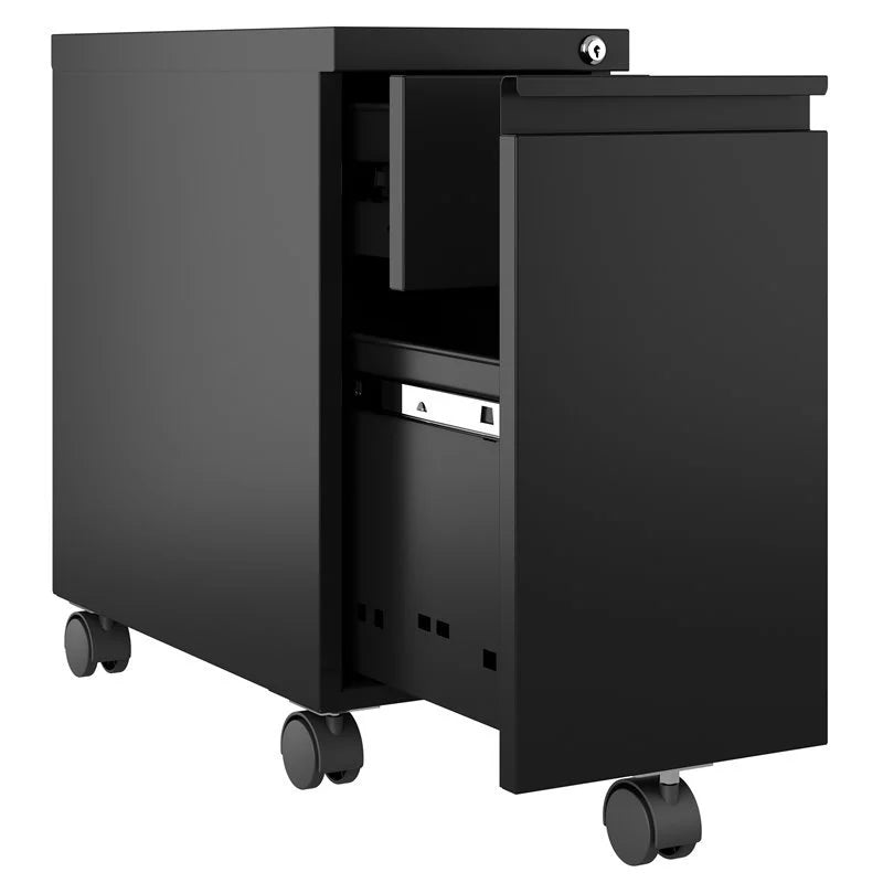 2 Piece Mobile Filing Cabinet Set with 2 Hidden Drawer in Black W491