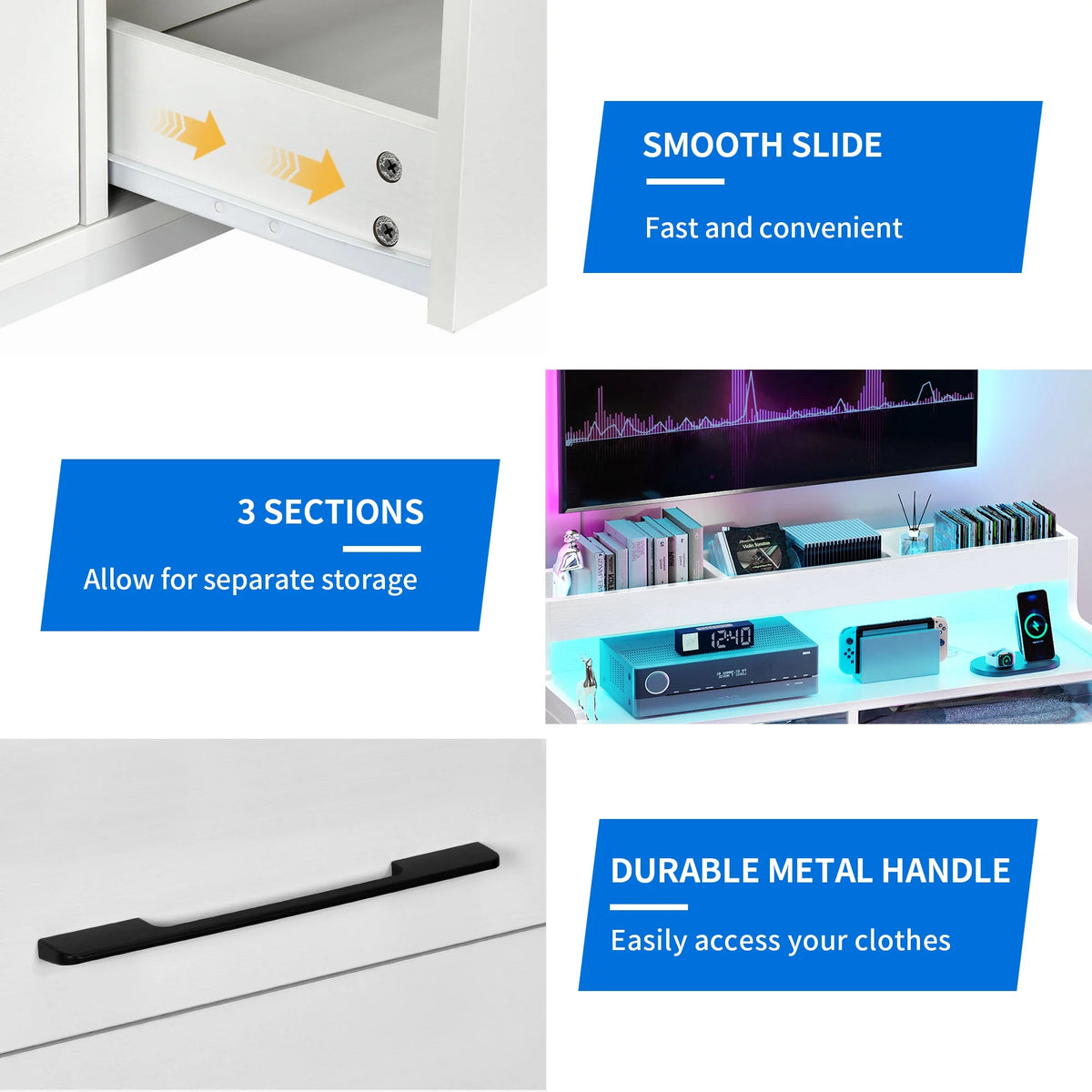 Black 6 Drawer Dresser with LED Light and Open Storage C696363