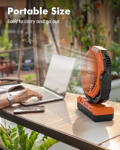 24000mAh Rechargeable Battery Operated Camping Fan with Light & Hook Z4273
