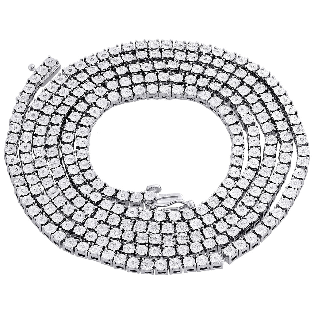 Mens 1 Row Diamond Link Choker Chain 18" Sterling Silver G571363