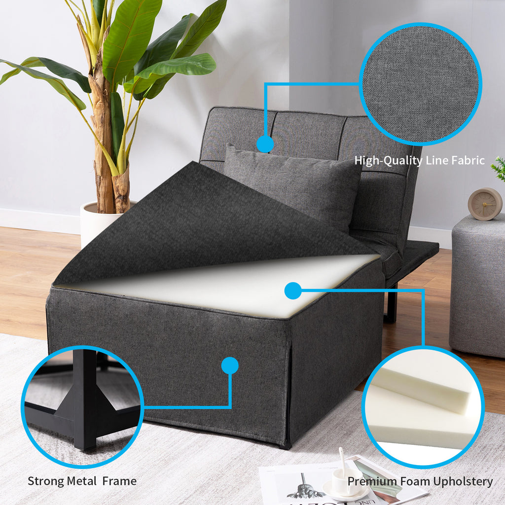 Dark Gray Linen Convertible Sofa Sleeper with Ottoman T386