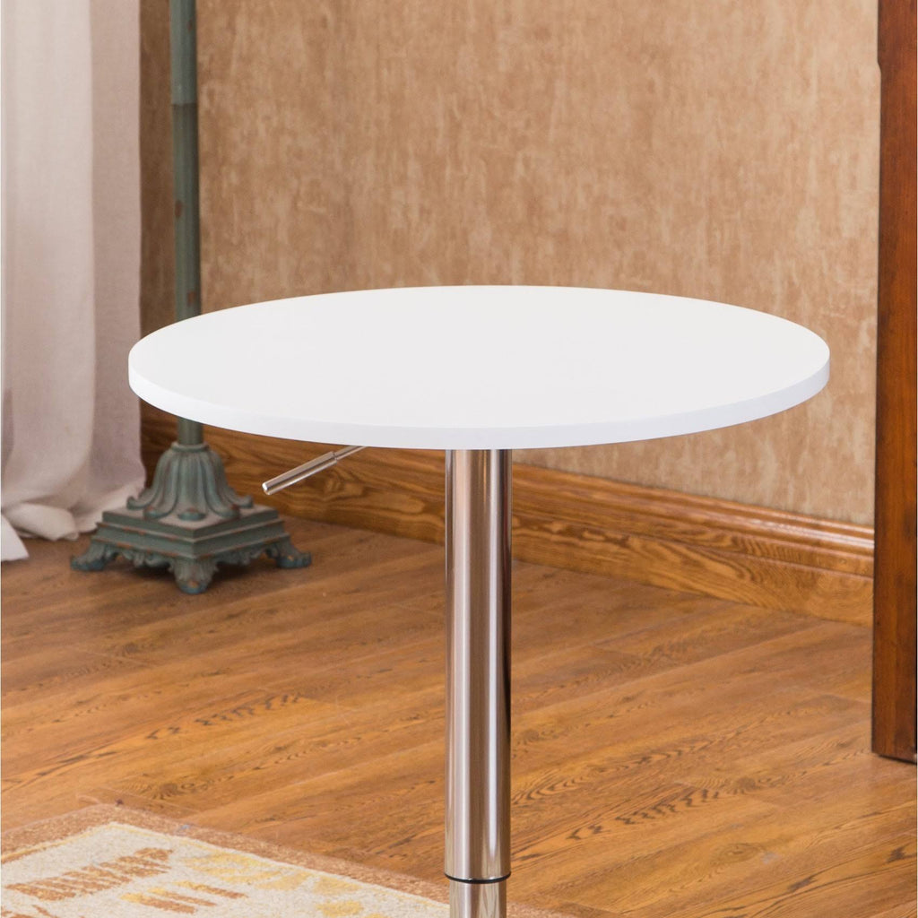 White Adjustable Height Wood and Chrome Metal Bar Table Z84998