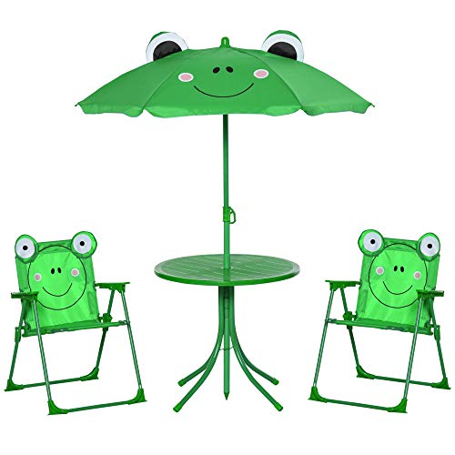 Folding Kids Table and Chair Set with Frog Pattern Umbrella P599455