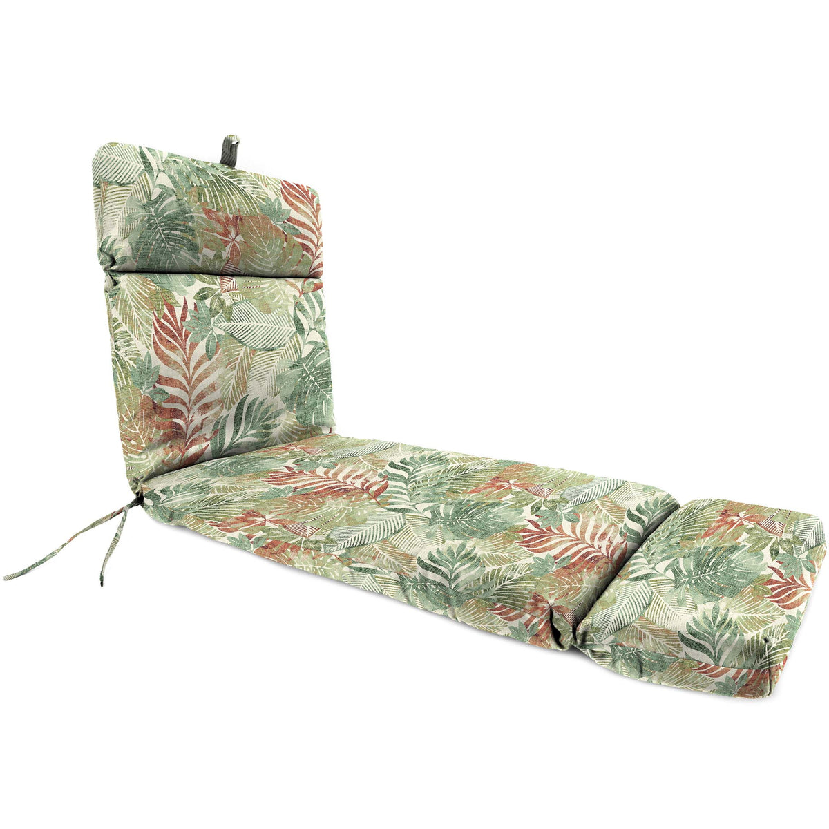 Almond Green Leaves Rectangular Outdoor Chaise Lounge Cushion with Ties V8420
