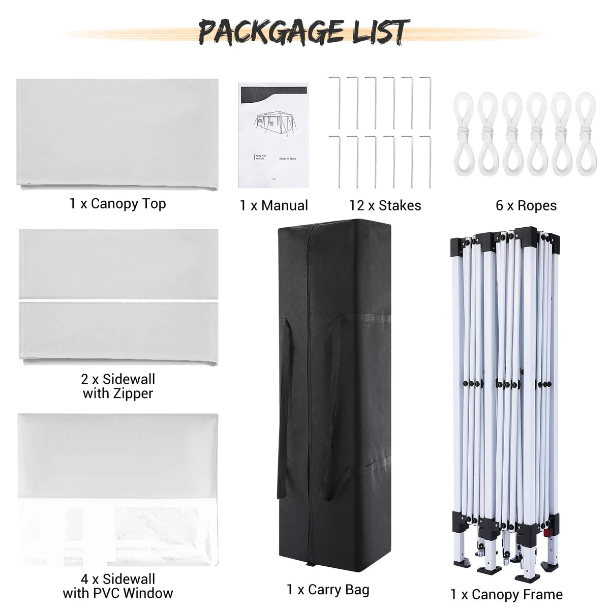 10' x 20' Pop Up Canopy Tent with 6 Removable Sidewalls and Carry Bag, White S636336