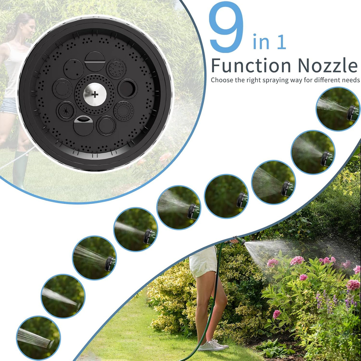 Retractable Garden Hose Reel 65 ft, Wall Mount, Automatic Rewind, 180° Swivel Bracket, 9 Pattern Hose Nozzle Q758