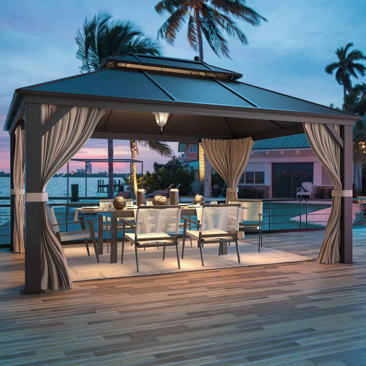 Galvanized Steel Aluminum Frame Gazebo with Netting and Curtains 10'x 13' W56058