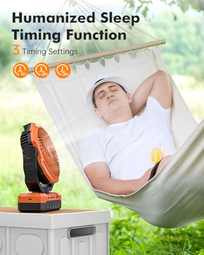24000mAh Rechargeable Battery Operated Camping Fan with Light & Hook Z4273