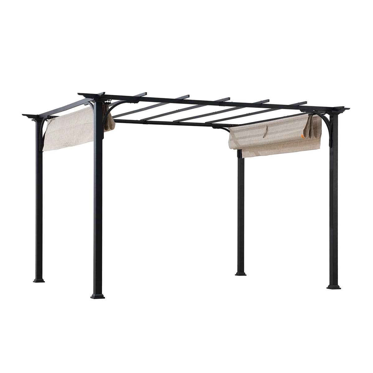 Black Steel Pergola with Adjustable Beige Shade Y60974