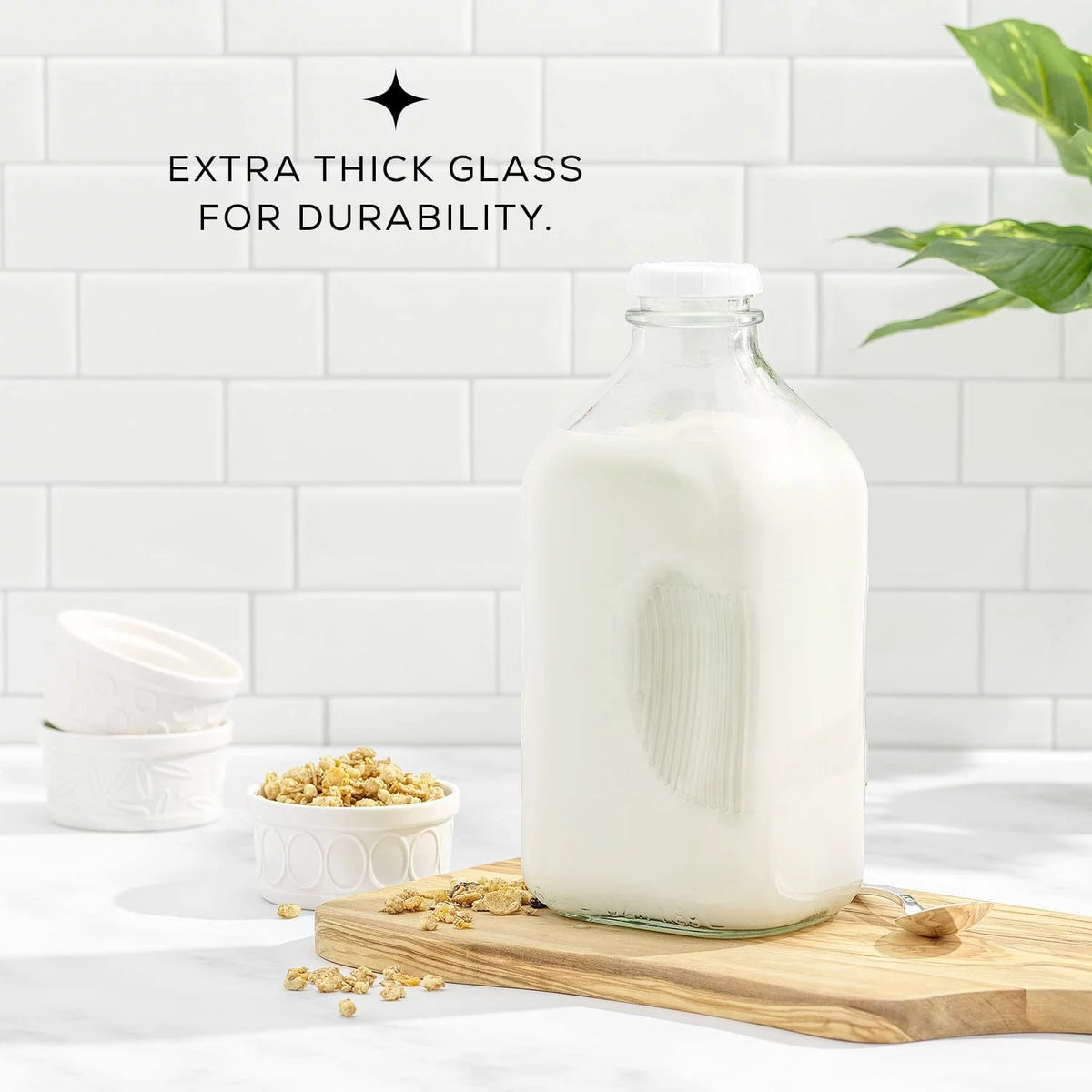 Glass Milk Bottle with Lid and Pourer Set of 3 64 oz X625231
