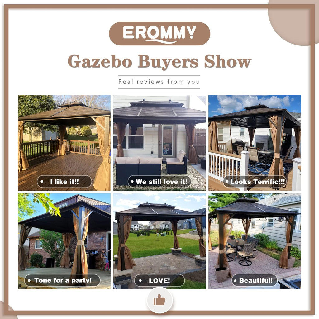Galvanized Steel Aluminum Frame Gazebo with Netting and Curtains 10'x 13' W56058