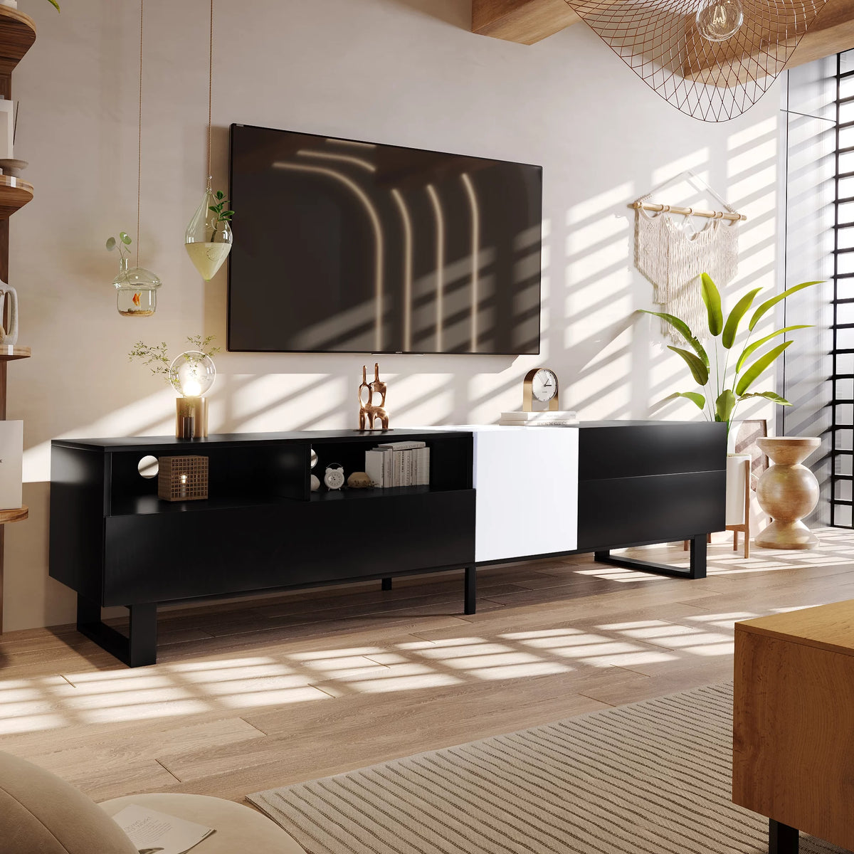 Black TV Stand with Double Storage Space Z703