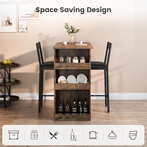 Small Kitchen Table and Chairs Set with Storage Shelves Brown E742489