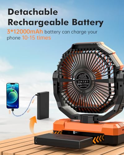24000mAh Rechargeable Battery Operated Camping Fan with Light & Hook Z4273