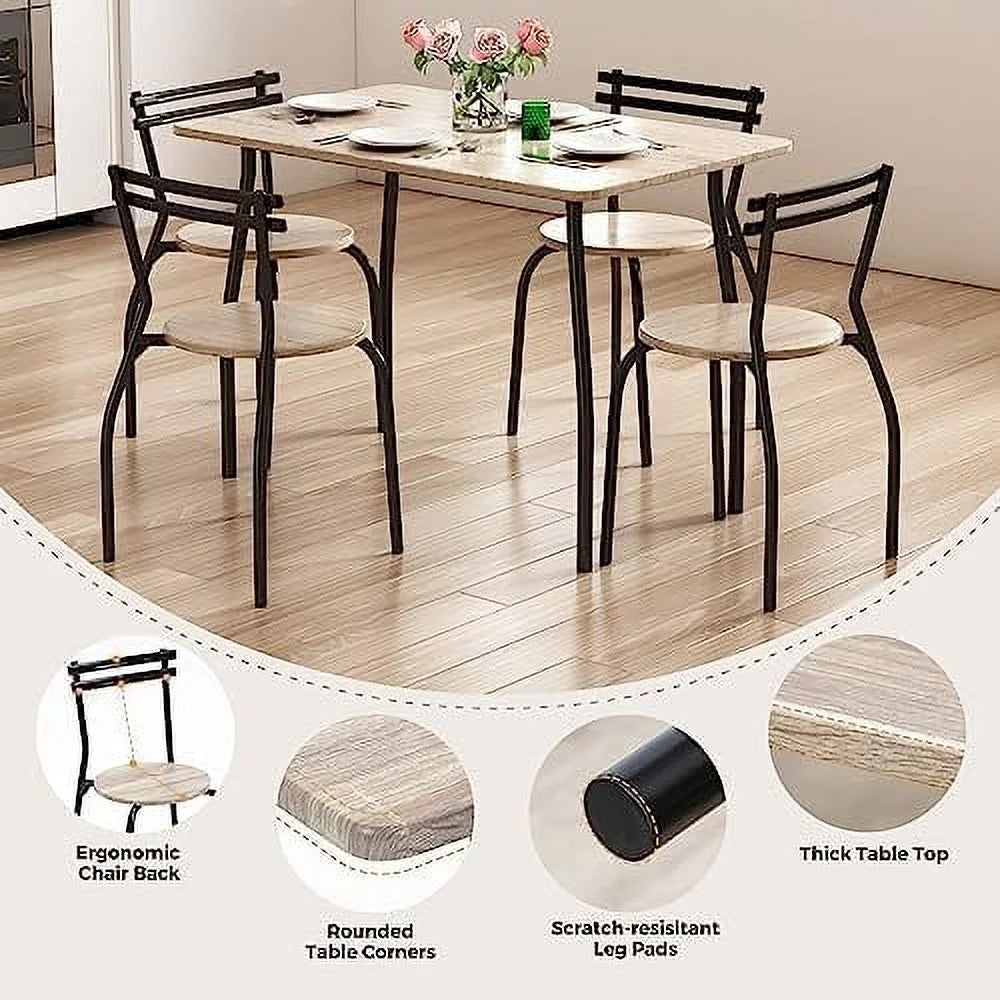 Dining Table Set for 4 Metal Frame with Upholstery Seat T993492