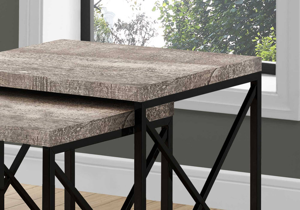 Taupe Black Particle Board Metal 2pcs Nesting Table Set V89805