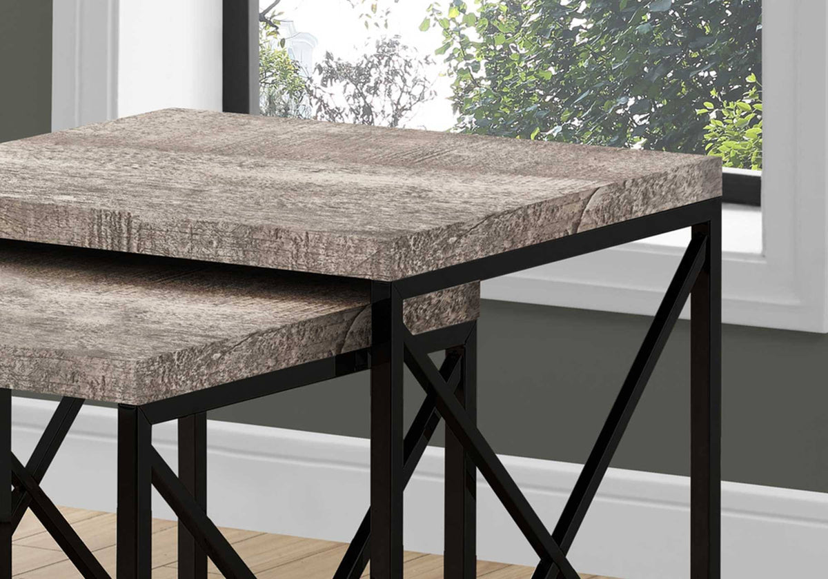 Taupe Black Particle Board Metal 2pcs Nesting Table Set V89805