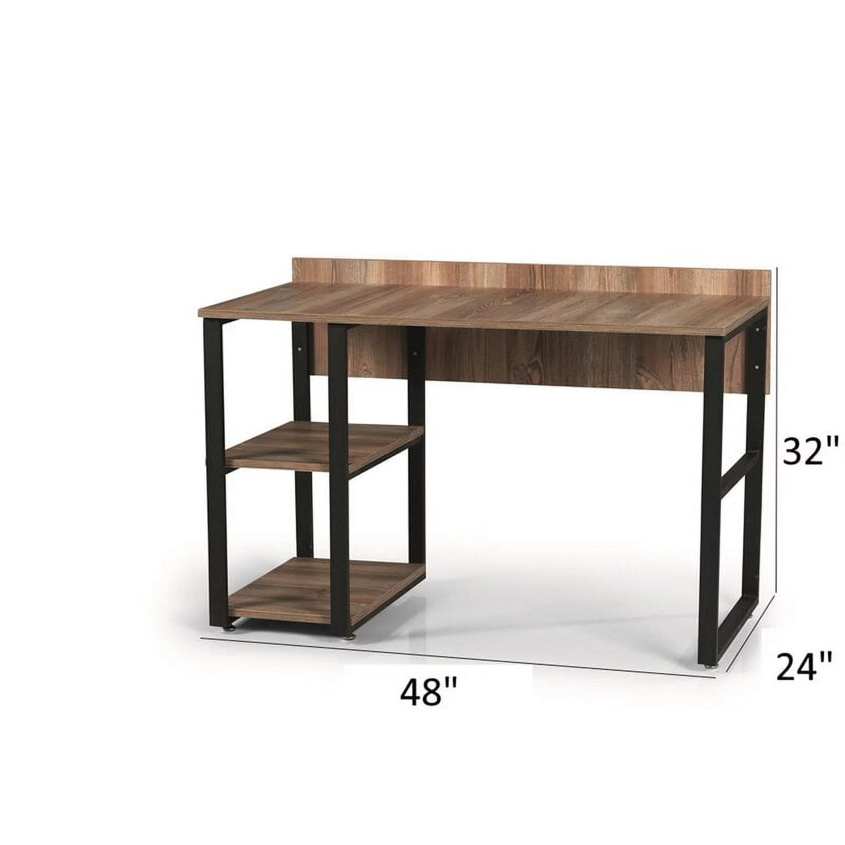 Black Metal Frame 58" Wooden Top 2 Shelves Writing and Computer Desk Y775