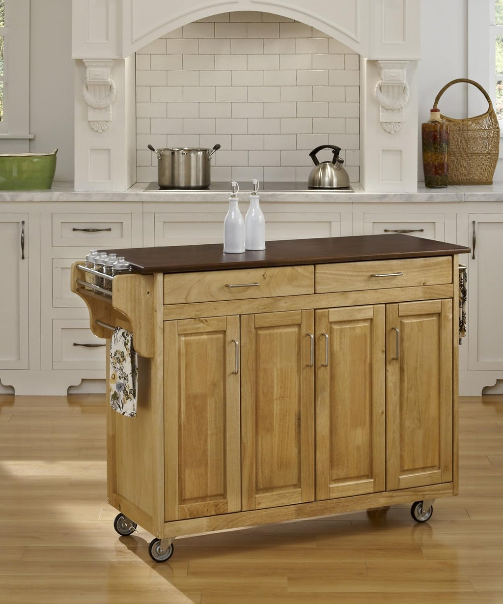 Natural 4 Door Cabinet Kitchen Cart with Gray Granite Top K819