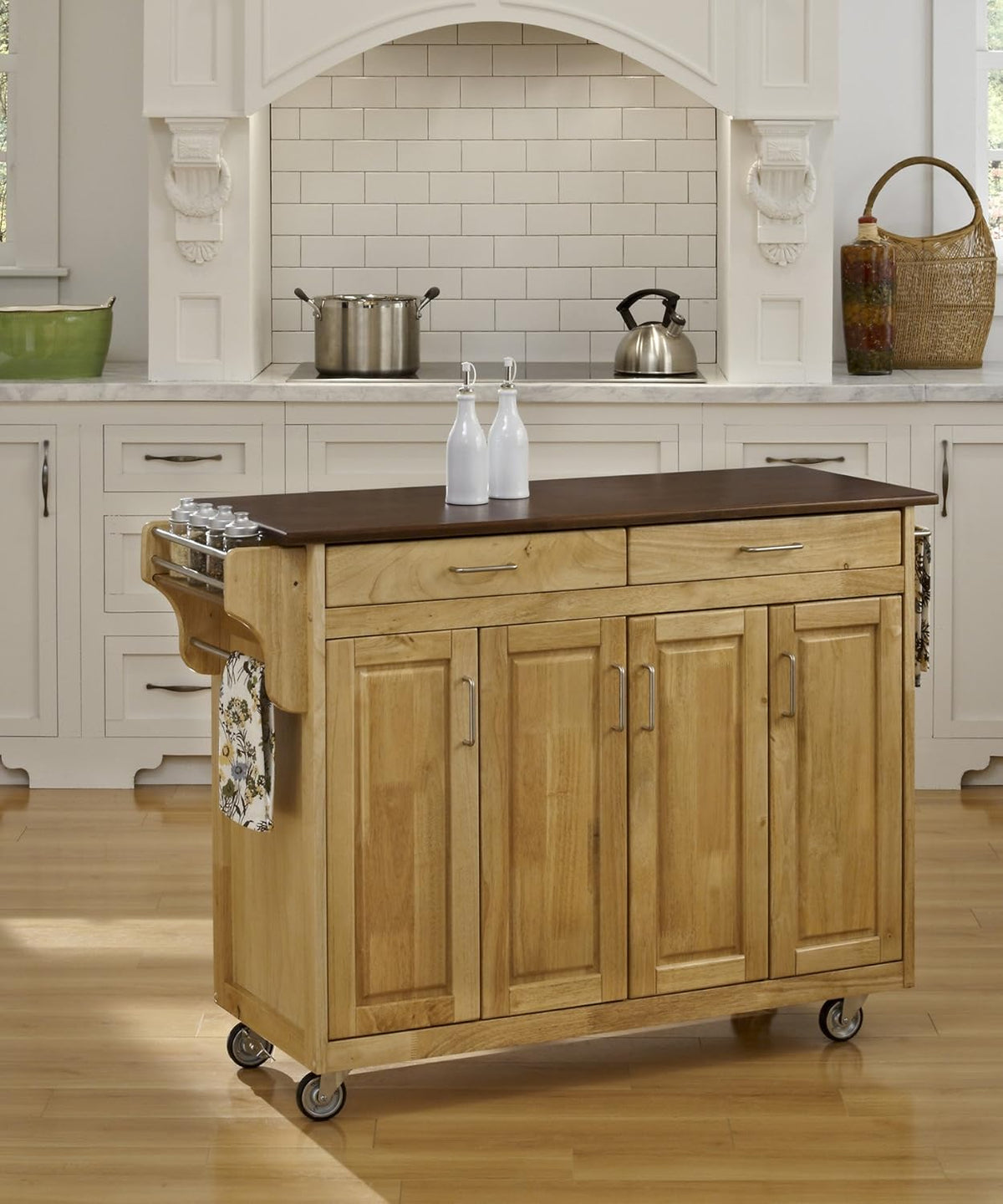 Natural 4 Door Cabinet Kitchen Cart with Gray Granite Top K819
