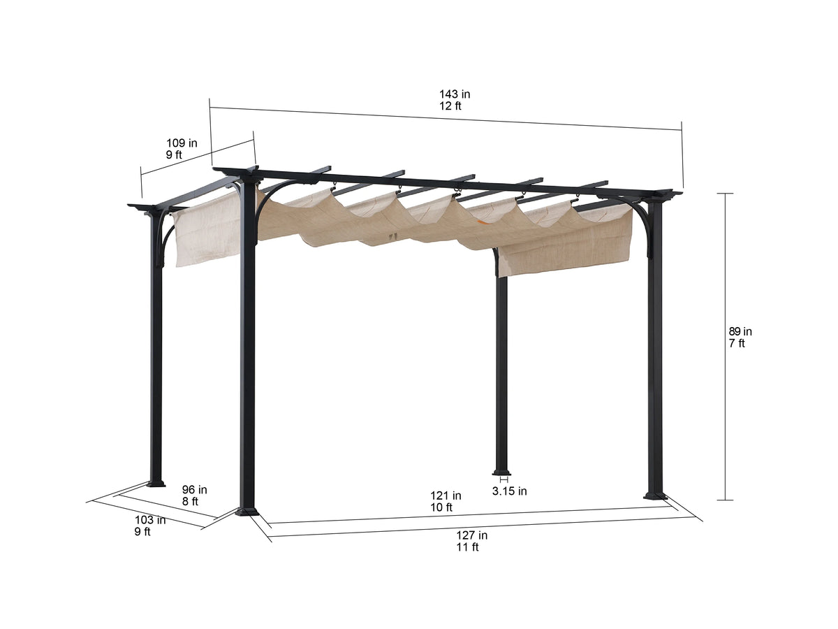 Black Steel Pergola with Adjustable Beige Shade Y60974