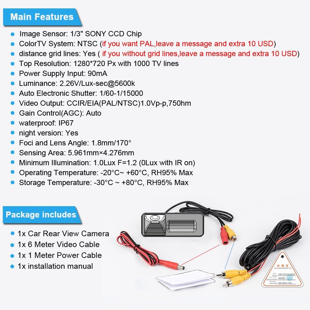 Waterproof Night Vision HD CCD License Plate Light Camera Rear View Backup Camera Pack of 2 A75376