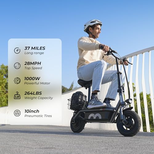 Electric Scooter with Seat, Adjustable Seat & Handlebar, Pneumatic Tire S1605