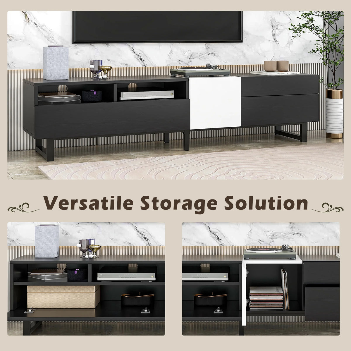 Black TV Stand with Double Storage Space Z703