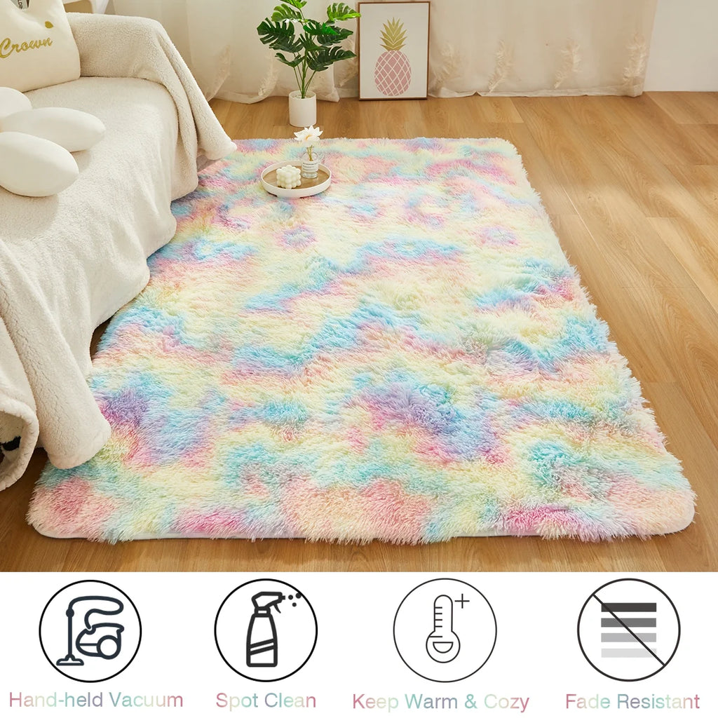 Tie Dye Plush Shag 3x5 Area Rugs Rainbow Faux Fur Carpet Z695