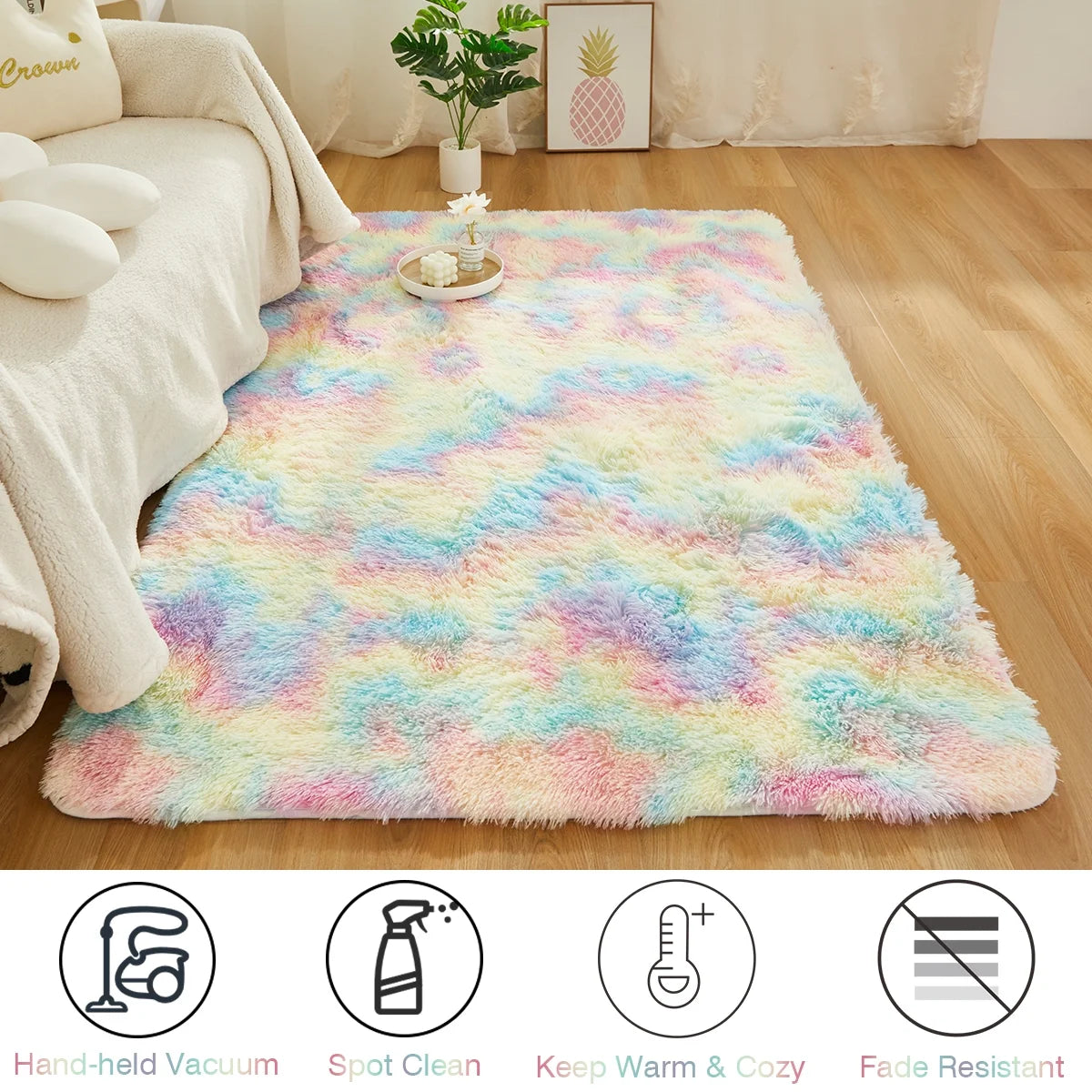 Tie Dye Plush Shag 3x5 Area Rugs Rainbow Faux Fur Carpet Z695