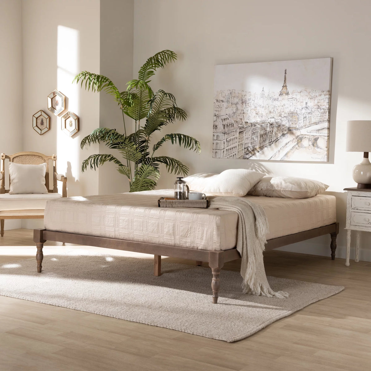 Walnut Brown Wood Full Size Platform Bed Frame V96992