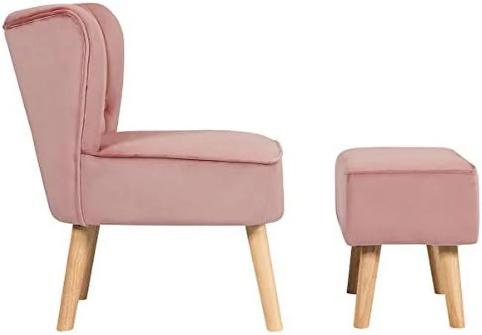 Pink Velvet Accent Chair with Ottoman I164994