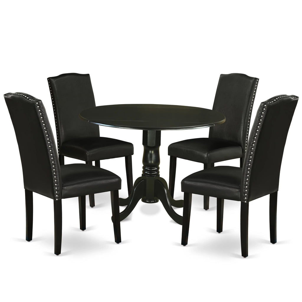 5 Piece Wood Dining Set with Leather Seat T258