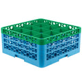 16 Compartment Green Color-Coded Glass Rack with 3 Extenders V61509