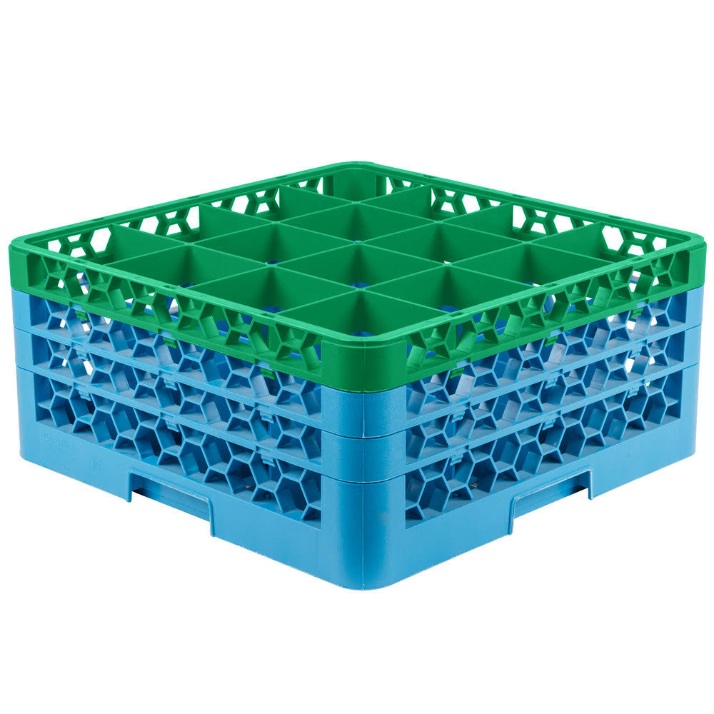 16 Compartment Green Color-Coded Glass Rack with 3 Extenders V61509