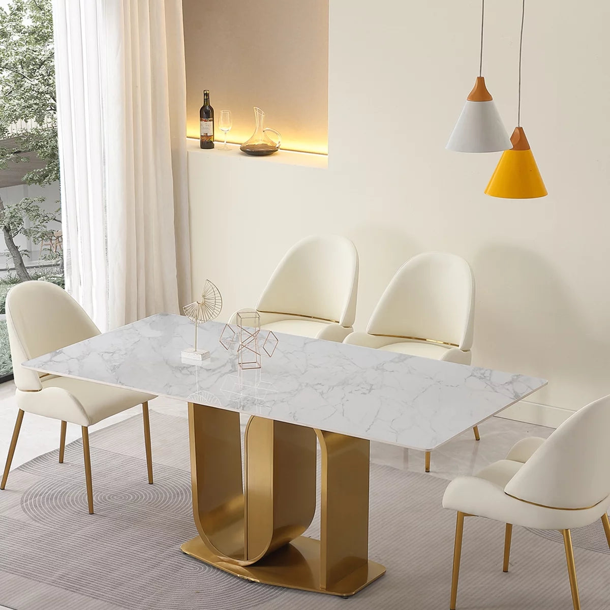71" Gold Dining Table with Sintered Stone Top H579