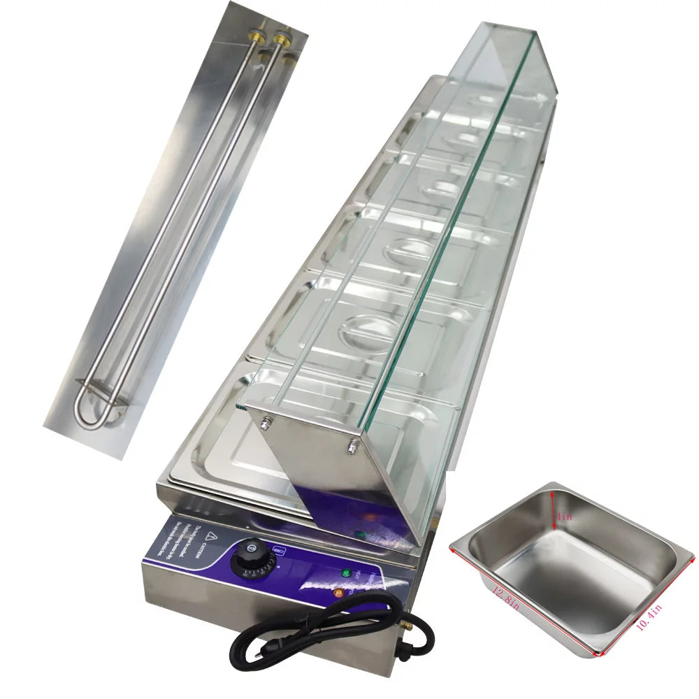 Electric Commercial Bain-marie Buffet Food Warmer Steam Table with Glass Guard 6-Pan B659